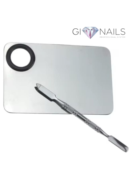 Tavolozza Nail Art In Acciaio Inox + Spatola Per Miscelazione